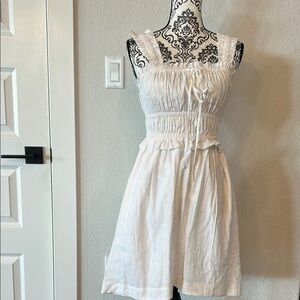 All Saints White linen Smocked Mini Sundress